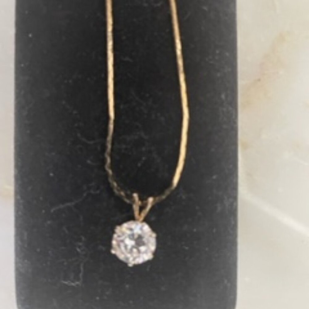 Vintage gold plated 16" chain with 5/8" round cubic zirconia pendant